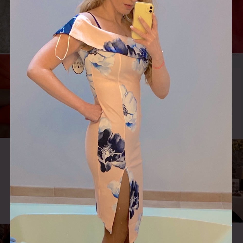 Off The Shoulder Floral Midi Dress